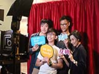 College alumni (left to right: Mr MA Pui Kit from the Class of 2016, Mr LI Kwun Hang and Mr KWOK Wai from the Class of 2017) and Prof WONG Suk Ying, Warden of College Hostel at the photo booth